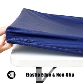 Smiry Rectangle Tablecloth, Elastic Fitted Flannel Backed Vinyl Tablecloths for 4ft Folding Tables, Waterproof Wipeable Table Covers for Indoor, Outdoor, Picnic and Camping (Navy, 30"x48")