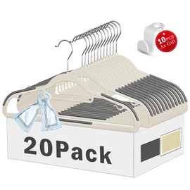 Non Slip Hangers 20 Pack, Clothes Plastic Hangers, Thin Hangers Plastic, Hangers Non Slip, Heavy Duty Hangers, 360° Swivel Space Saving Hangers with Clothes Hooks for Shirts, Pants, Dress (White)
