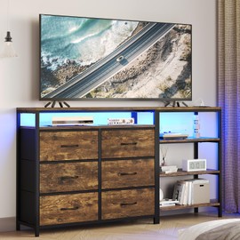BTHFST TV Stand for Bedroom with Power Outlets and LED Lights, TV Stand Dresser for 60 Inch TV, Changable L Shape TV Stand Dresser, TV Console with Open Shelf, 53.5 Inches Wide White Dresser