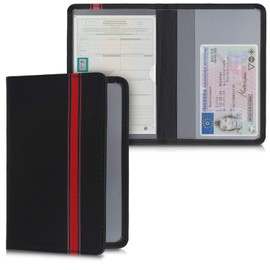 kwmobile Vehicle Registration Certificate Case with Card Slots, Faux Leather Case, Registration Certificate, Rally Stripes, Sidelines, Black, Grey, red black