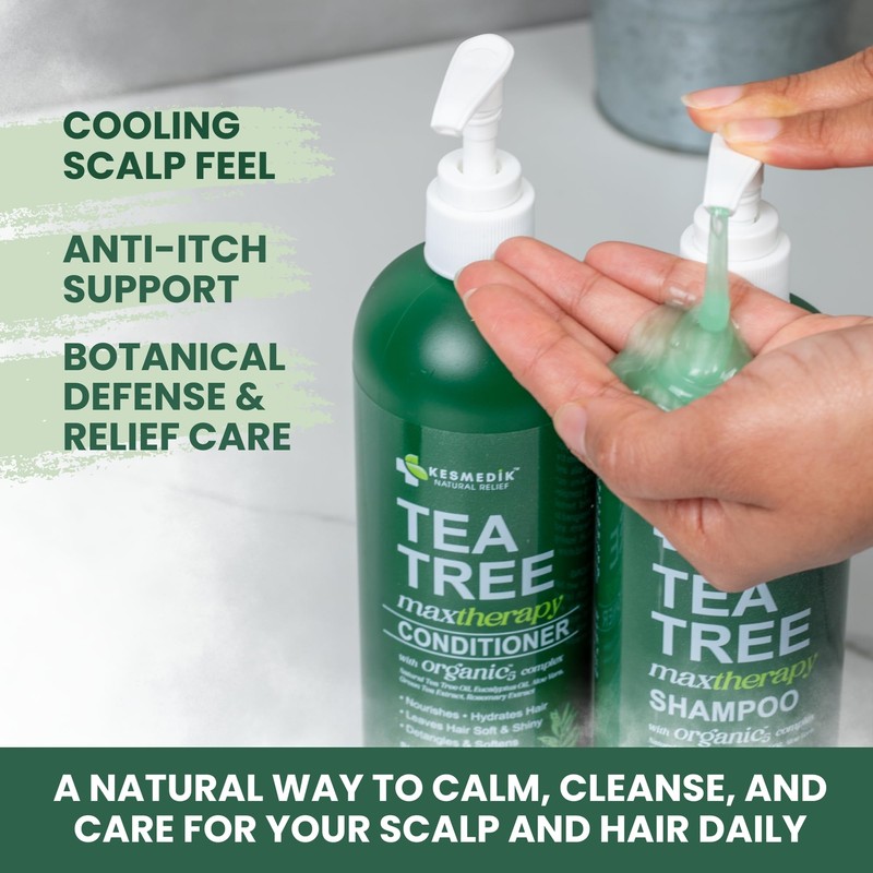 KESMEDIK Tea Tree Oil Shampoo and Conditioner MaxTherapy Set, Itchy