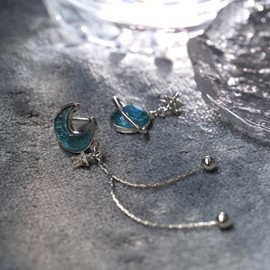 TIRHTYPLSU Planet Earrings Blue Moon Dangle Earrings Asymmetric Saturn Space Earrings Moonstone Rhinestone Star 925 Sterling Silver Moon Star Earrings for Women Jewelry Gift