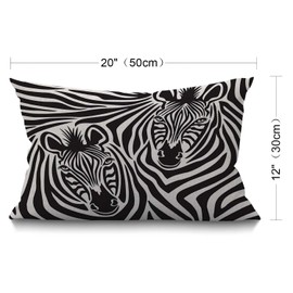 BGBDEIA Zebra Cushion Cover 30 x 50 cm Wild Animal Safari Couple Zebras Black White Stripes Rectangle Pillow Cases Home Decorative Cotton Linen Throw Pillow Cover for Bed Sofa 12x20 Inch