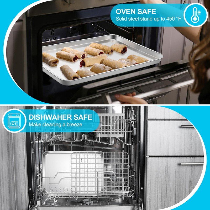 E-far Stainless Steel Baking Sheet with Wire Rack Set, 12.5”