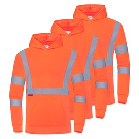 ProtectX 3-Pack Men's High Visibility Heavy Duty Breathable Long Sleeve Reflective Safety T-Shirts for Work Warehouse Construction, Class 3 Type R, Hoodie Orange XX-Large