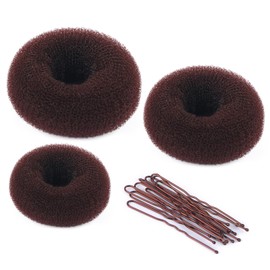 Teqooza Donut Hair Bun Maker, 3 Pcs Dark Brown Ring Style Bun Maker with 10 Pcs U Shaped Hair Pins for Women Dance Party Use