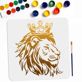 MAYJOYDIY Crown Lion King Stencil 11.8×11.8inch Large Majestic Lion Head Stencil with Paint Brush Royal African Wild Animal King Template for Wood Walls Canvas Furniture Crafts Art Projects