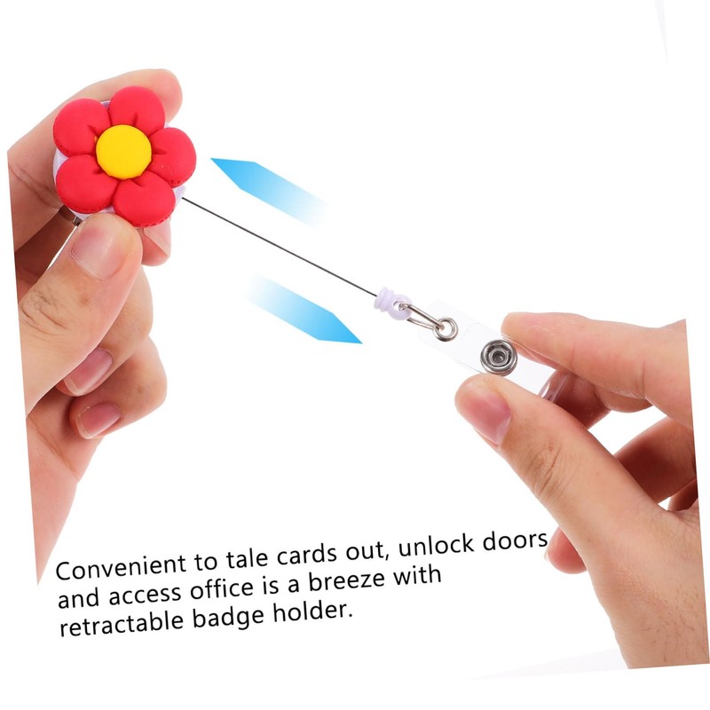 DOITOOL 4pcs Retractable Badge Holders with Flower Design Portable Id