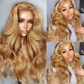 MEGOOD UMEGOOD 200% Density Honey Blonde Wig Human Hair 13x6 HD Transparent Lace Front Wigs Human Hair Hair Pre-Plucked 13x6 Blonde Body Wave Glueless Light Brown Lace Front Wigs Human Hair