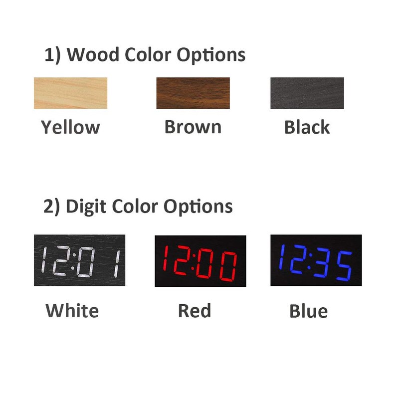 Lancoon Wooden Digital Clock - Multi-Function LED Alarm Clock with