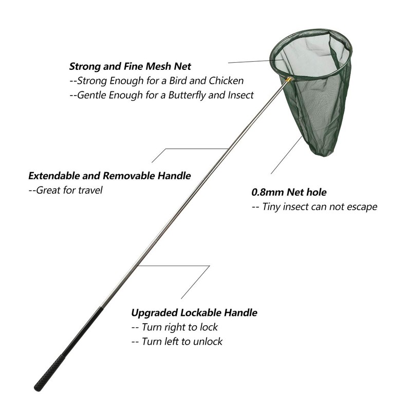 RESTCLOUD Professional Insect and Butterfly Net with 14" Ring, 26"