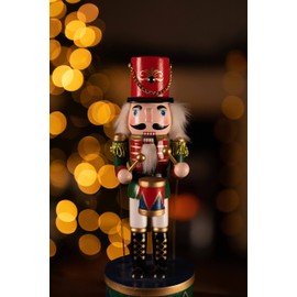 Marco Paul 30cm Animated wooden nutcracker soldier Hand-painted Christmas Decor Drumming Nutcracker Ornaments For Christmas Decorations Indoor Xmas Decorations Wooden Nutcracker Toy