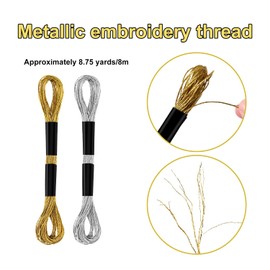 6 Skeins Embroidery Threads, Metallic Embroidery Floss Friendship Bracelet Cross Stitch Thread for Sewing Making Yarn Accessories Craft String Art Supplies (Gold + Silver)