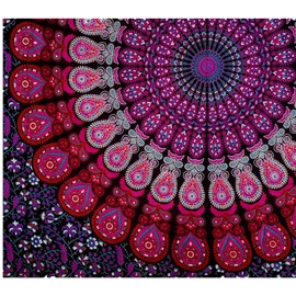 Mandala Tapestry Bohemian Wall Hanging, Psychedelic Wall Art, Dorm Décor Beach Throw, Indian Wall Tapestries Art (Lavender Peacock Queen)