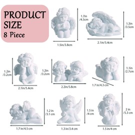 Hikiwin 8Pcs Resin Cherubs White Angel Statue Figurine,Sleeping Baby Angel Statue Cherub in Wings Feathers Statue Figurine,Small Angels as Table Decoration or Grave Gift