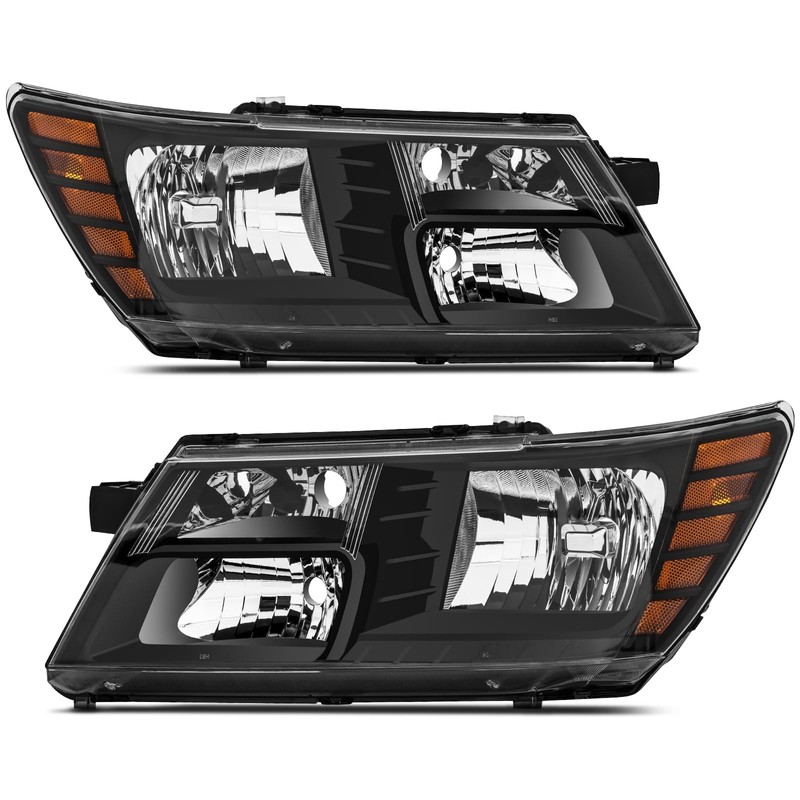 REINKO Headlight Assembly Compatible with 2009-2020 Dodge Journey Black Headlamps