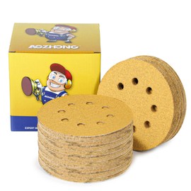 50pcs 60 Grit AOZHONG 5 inch 8 Hole Sanding Discs Aluminum Oxide Abrasive, Hook and Loop, Gold Sanding Disc for Random Orbital Sander