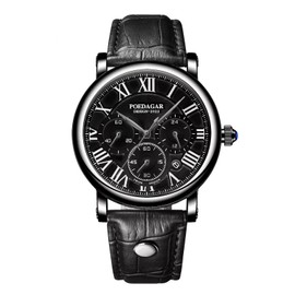 rorios Men's Watches Chronograph Watch with Leather Strap Analogue Quartz Watches Waterproof Calendar Watch for Men, black, Strap.