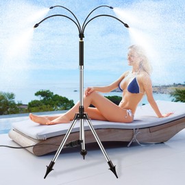 Adjustable Height Standing Misters for Outside Patio, 4.1Ft Stand Misting System with four Flexible Spray Tubes & Tripod Base, Portable Standing Water Misters for Outdoor Cooling Camping, Pool, BBQ
