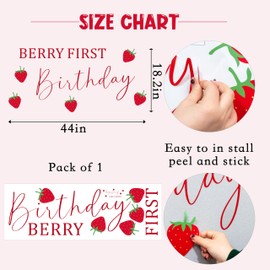 MUWEOL Berry First Birthday Wall Decal - Sweet One Birthday Party Decoration,Berry First Birthday Sticker,Strawberry 1st Party Supplies for Girls (Berry Decal)