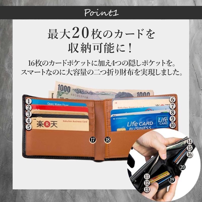 Legare Hidden Pocket Carbon Leather Bi-Fold Wallet, Holds Many Cards,