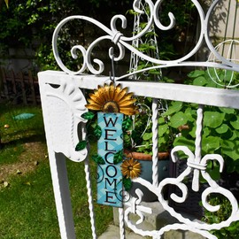 Morning View Rustic Yellow Metal Daisy Welcome Sign for Front Door Yard Garden Outdoor Patio Fence Home Decor 15 Inch
