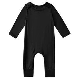 Exemaba Baby & Toddler Zip Sleepsuits Rayon of Bamboo Newborn Pyjamas with Reversible Mittens, Footless Sleep N Play, Long Sleeve Romper(Black,12-18 Months)