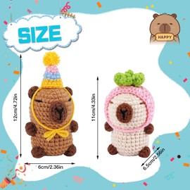 Rppiup Crochet Kits for Beginners Adults Kids, 2pcs Animal Capybara Beginners Crochet kit Include Videos Tutorials, Hats, Crochet Hook, Instructions, Yarn, Crochet Kit for Beginners Creative DIY Gift