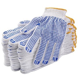 COOHORN 12 Pares Guantes de Trabajo de Seguridad con Agarre Guantes a Granel con Puntos Antideslizantes Guantes de Punto de Algodón Húmedo para Garaje