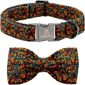 Lionheart glory Fall Dog Collar with Bowtie Butterfly Print Dog Collars Heavy Soft Adjustable Dog Collar for Small Dogs Male/Female Dog Bow Collar Pet Gift