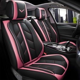 otoez Car Seat Covers Full Set, Leather Pink Seat Covers for Cars 5 Seats, Automotive Front and Rear Seat Protectors Universal Fit Most Cars Sedans SUV Pick-up Truck (Pink, Without Pillows)