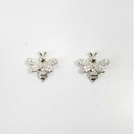 Fashion Jewelry E0640 Dainty Silver Tone Cubic Zirconia CZ Honey Bumble Bee Mini Stud Earrings
