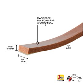 MD Building Foam Window Seal, Small Gaps, Brown, 3/16in x 3/8in x 17ft