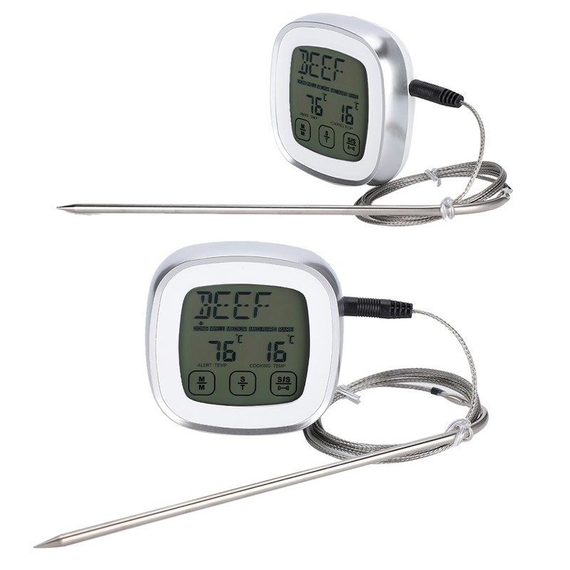Wireless Food Thermometer Electronic Digital Touch Screen W/Timer Alarm for