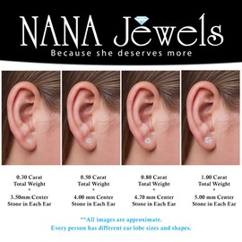 NANA Jewels Jewels Round CZ Stud Earrings SS316 Surgical Steel & Sterling Silver Cubic Zirconia - 9.00mm (6.00cttw) Platinum