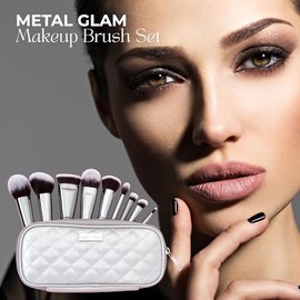 Juego de brochas de maquillaje profesional – 9 brochas veganas con bolsa de transporte | Cerdas suaves y densas para líquidos, crema y polvo | Asas de