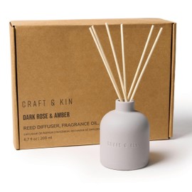 Craft & Kin Reed Diffuser Set Dark Rose & Amber, Reed Diffusers for Home, Fragrance Diffuser Sticks, Oil Diffuser Sticks, Oil Diffuser with Sticks - The Earthenware Collection, 6.7oz