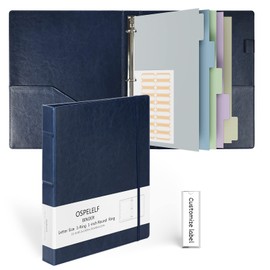 Ospelelf Vintage Hardcover 3 Ring 1 inch Leather Binder, Professional Binder Organizer Suitable for Letter Size, Binder Dividers with Tabs, Faux Dark Blue Leather
