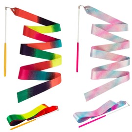 Gydery 4 x 2M Long Rhythmic Gymnastics Dance Ribbon with Rotating Wand 2 Colorful Models Artistic Rhythmic Gymnastics Gifts and Party Gifts