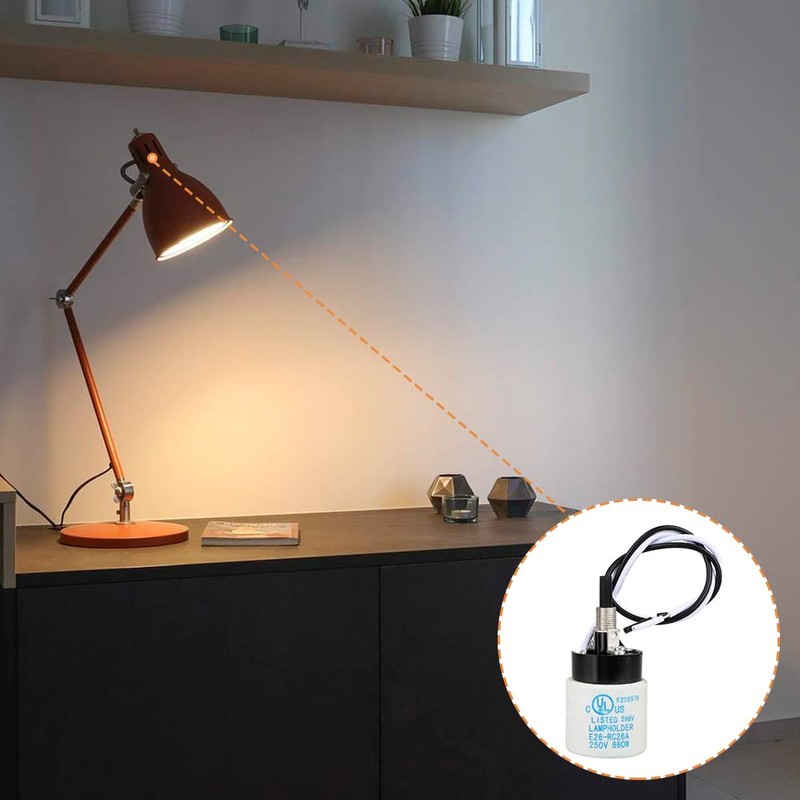 Helunsi E26 E27 Ceramic Lamp Socket with Rotary Knob Switch,