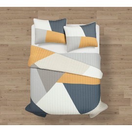 Lush Decor Modern Color Block Quilt Multi 3 Piece Set King/California King - Soft Lightweight Quilted Minimalist Mid Century Bedding Set for All Season
