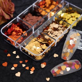 KTAABTR Valentines Nail Glitter 6 Grids Heart Nail Art Sequins Holographic Glitter Love Heart Nail Glitter Sequins 3D Valentines Heart Nail Sequins for Women Heart Nail Art Glitter Decoration