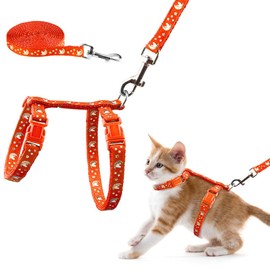 Cat Harness and Leash Set Gold Moons Soft Nylon Escape Proof Adjustable for Kittens Small Animals Glow in The Dark(Orange)