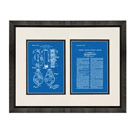 Combined Chalk-line Box and Plumb Bob Patent Art Blueprint Print in a Beveled Black Wood Frame with a Double Mat (18" x 24") M15578