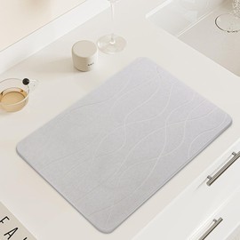 Stone Drying Mat for Kitchen Counter, 12*16 in Diatomaceous Earth Dish Drying Mat, Eco-Friendly Diatomaceous Earth Engraving Absorbent Mat, Comes with Sandpaper and Non-slip Base(12*16 in，Light Gray)