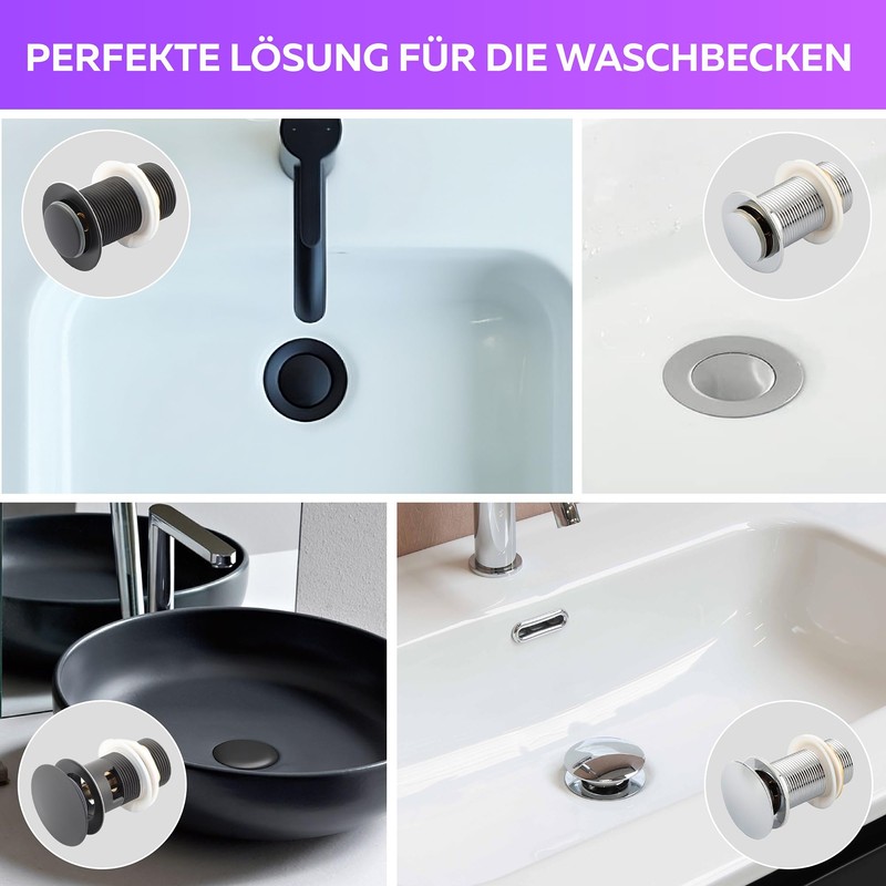 M. Rosenfeld Home Sink Drain Fitting without Overflow, Chrome Pop-Up