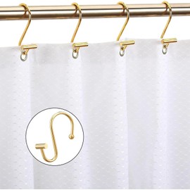 14 Pcs Shower Curtain Hooks Rust Proof Shower Hooks Curtain Rings, S Hooks Rustproof Heavy Metal Shower Rings Shower Curtain Hook for Shower Rods for Bathroom (Gold)