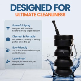 BumBum Expandable Bidet Bottle | Portable Handheld Travel Bidet for Freshness | Hygiene & Postpartum Care, Leak-Proof Design for Perineal Care | Ideal for Travel & Outdoor, 300ML Capacity - Black