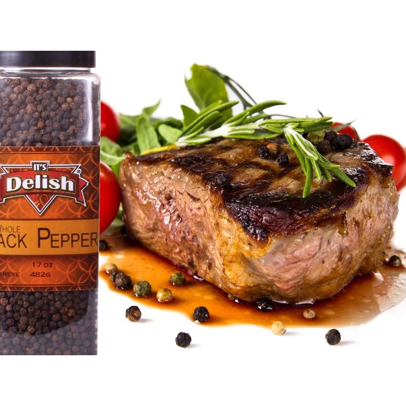 Whole Black Peppercorns for Grinder - By It's Delish (Large