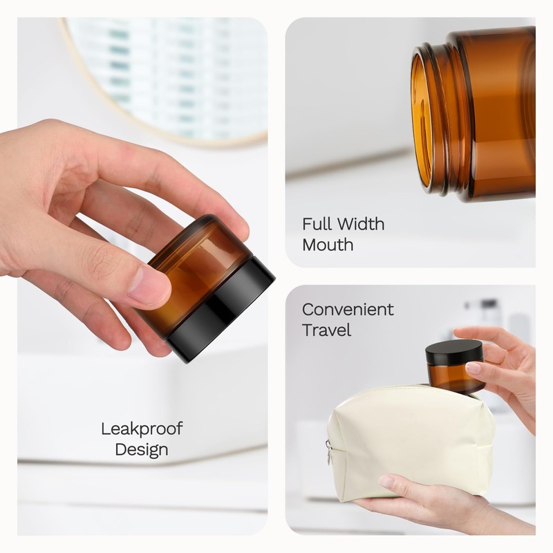 Bumobum 1oz Glass Jars with Lids, 6 Pack Small Amber